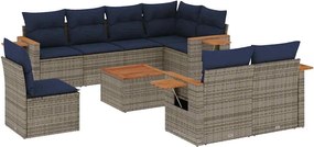 vidaXL Set canapele de grădină, 9 piese, cu perne, gri, poliratan