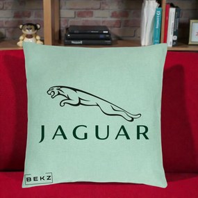 Perna Personalizata cu emblema Jaguar, 40x40 cm, Verde Menta, Husa Detasabila, Perna Inclusa, BEKZ®