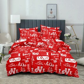 Lenjerie de pat din microfibra rosie, KISS LOVE