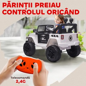 HOMCOM Masina Electrica pentru Copii Jeep Off-Road cu Telecomanda, 2 Viteze 3-5km/h, 100x65x72 cm, Alb | Aosom Romania