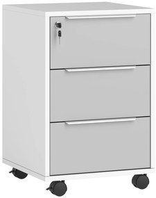 HOMCOM Dulap de Birou cu 3 Sertare cu Chei și 4 Rotile Alb și Gri | Aosom Romania