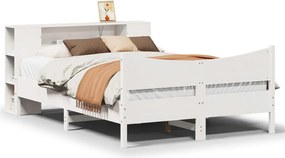 vidaXL Cadru de pat fără saltea, alb, 135x190 cm, lemn masiv de pin