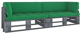 Canapea din paleti cu 2 locuri, cu perne, lemn pin gri tratat Verde, Canapea cu 2 locuri, Gri, 1