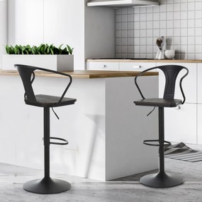 HOMCOM Set de 2 Scaune de Bar Moderne Scaun Pivotant Spatar Reglabil pe Inaltime din Lemn Metal 5 Roti Pivotante Robuste Negru