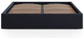 Pat matrimonial albastru închis tapițat cu spațiu de depozitare/fără tăblie cu somieră 200x200 cm Susan – Micadoni