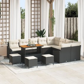 Set de canapele de grădină vidaXL cu 12 piese și perne negre din rattan sintetic
