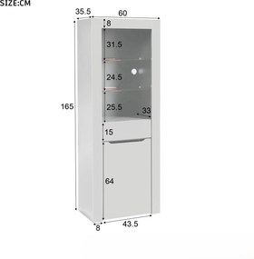 Comodă Modernă cu Lumini LED și Rafturi, Ideală pentru Bucătărie, Living și Birou, 60x35,5x165 cm, Albă