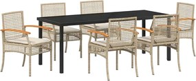 vidaXL Set de masă pentru grădină 7 pcs Bej poliratan