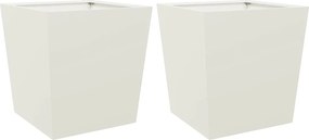 vidaXL Jardiniere grădină, 2 buc., alb, 50x50x50 cm, oțel