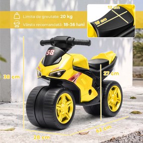 AIYAPLAY Bicicletă fără Pedale Con Muzică Per 18-36 Luni, Galben | Aosom Romania
