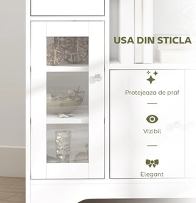 HOMCOM Credență Bufet cu Compartiment Deschis, Sertar, 3 Rafturi și Dulap cu 2 Uși, din Lemn, 80x30x82 cm, Alb | Aosom Romania