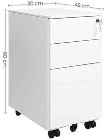Corp mobil pentru birou / rollbox, 45 x 30 x 60 cm, metal, alb, Songmics