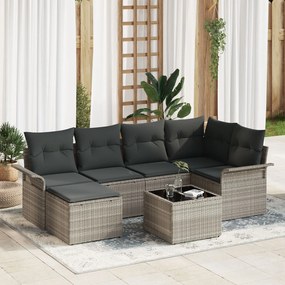 vidaXL Set de canapele pentru grădină 7 pcs Gri deschis Rattan poli