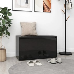 808673 vidaXL Bancă pentru hol, negru extralucios, 80x40x45 cm, PAL