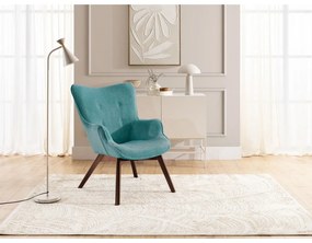 Fotoliu turcoaz cu tapițerie din catifea reiată Niko – Ropez