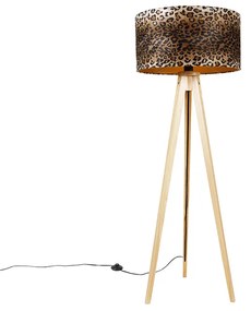 Lampă de podea cu trepied natural cu abajur leopard 50 cm - Tripod Classic
