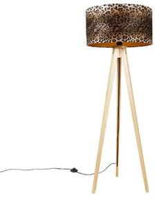 Lampă de podea modernă din lemn țesătură leopard 50 cm - Tripod Classic