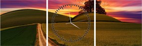 Tablou câmpului cu apus de soare (cu ceas) (90x30 cm)