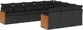 vidaXL Set canapele de grădină cu perne, 10 piese, negru, poliratan