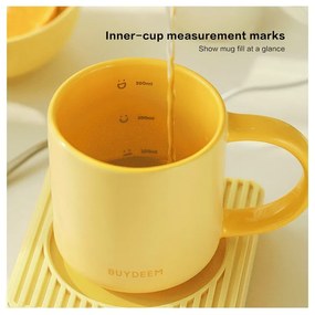 Ceasca ceramica pentru ceai si cafea Buydeem CD1018-CG, 350 ml, Fund plat, Scala de masurare interna, Verde