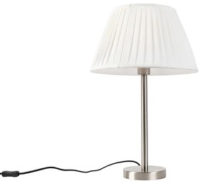 Lampă de masă clasică din oțel cu abajur plisat alb 35 cm - Simplo