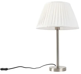 Lampă de masă clasică din oțel cu abajur plisat alb 35 cm - Simplo