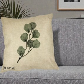 Perna Decorativa Ramura Eucalipt Acuarela, 40x40 cm, Crem, Husa Detasabila, Perna Inclusa, BEKZ®