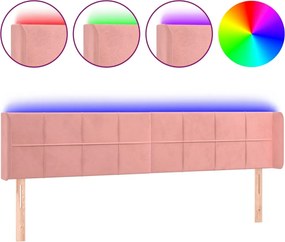 vidaXL Tăblie de pat cu LED, roz, 183x16x78/88 cm, catifea