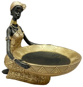 Statueta Negresa AMIL cu Platou auriu, 14x14cm