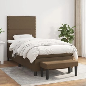 vidaXL Pat box spring cu saltea, maro închis, 100x200 cm, textil