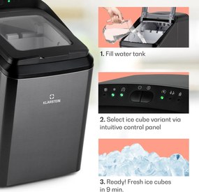 Klarstein Partytime, aparat de gheață, gheață curată, 15kg / 24h, oțel inoxidabil