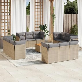 vidaXL Set canapele de grădină, 13 piese, cu perne, bej, poliratan