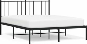 vidaXL Cadru de pat metalic cu tăblie, negru, 135x190 cm