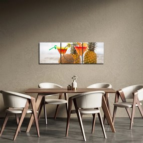 Tablou cu ananas și pahare pe plajă (cu ceas) (90x30 cm)