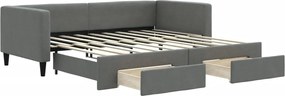 vidaXL Pat de zi cu extensie și sertare, gri închis, 90x190cm, textil