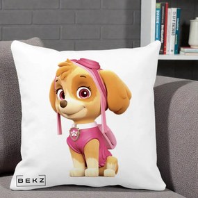 Perna Personalizata Skye PAW Patrol Roz, 40x40 cm, Alba Mata, Husa Detasabila, Perna Inclusa, BEKZ®