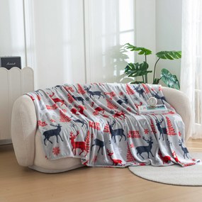 Patura de Craciun din microplus MERRY CHRISTMAS DEER gri Dimensiune: 200 x 220 cm