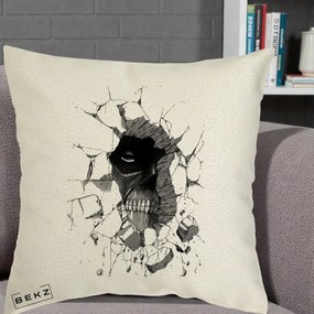 Perna Personalizata Attack on Titan Titan Crapand Zidul, 40x40 cm, Ecru, Husa Detasabila, Perna Inclusa, BEKZ®
