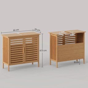 kleankin Mobila sub chiuvetă baie din bambus mobilier sub vasca 2 uși 66 x 29 x 61,5 cm | Aosom Romania