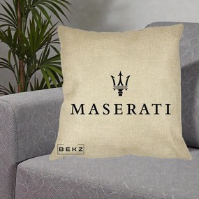Perna Personalizata cu emblema Maserati, 40x40 cm, Crem, Husa Detasabila, Perna Inclusa, BEKZ®