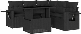 vidaXL Set mobilier de grădină cu perne, 6 piese, negru, poliratan