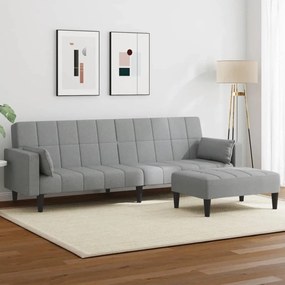 vidaXL Canapea extensibilă cu taburet, 2 locuri, gri deschis, textil