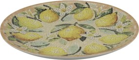 Tavă pentru servire din ceramică cu model mozaic și motiv lămâi, H2,8/D26,5 cm, melon &amp; crem, „Chartres”