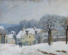 Reproducere The Place du Chenil at Marly-le-Roi, Snow, 1876, Alfred Sisley