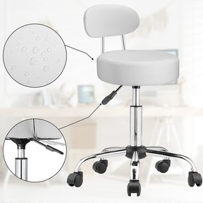 Taburet pe roți cu spătar ROLAND, Ø35cm, alb Casaria