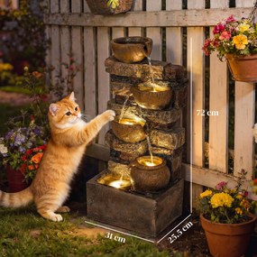 Outsunny Fântână de grădină cu iluminare LED pompă fântână decorativă în cascadă cu 5 niveluri flux reglabil maro rustic | Aosom Romania