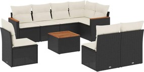 vidaXL Set mobilier de grădină cu perne, 9 piese, negru, poliratan