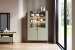 Vitrină cu picioare Elivo 100 cm cu două uși - eucalipt / stejar baltic dune