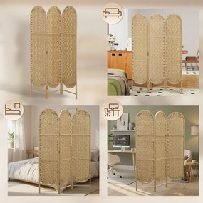 HOMCOM Paravan de Interior Pliabil cu 3 Panouri, 120x170 cm, Stil Boem, din Hârtie și Lemn de Pin, Culoare Lemn | Aosom Romania