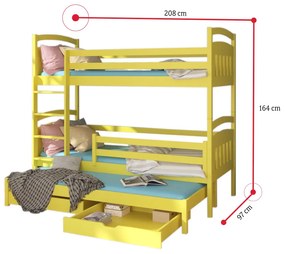 Supermobel Pat supraetajat pentru copii ALDA + 3x saltea, 90x200/90x190, alb